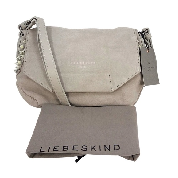 Liebeskind Handbags - Liebeskind Hyena Grey Light Taupe Suede - Leather Studded Shoulder Bag - Purse